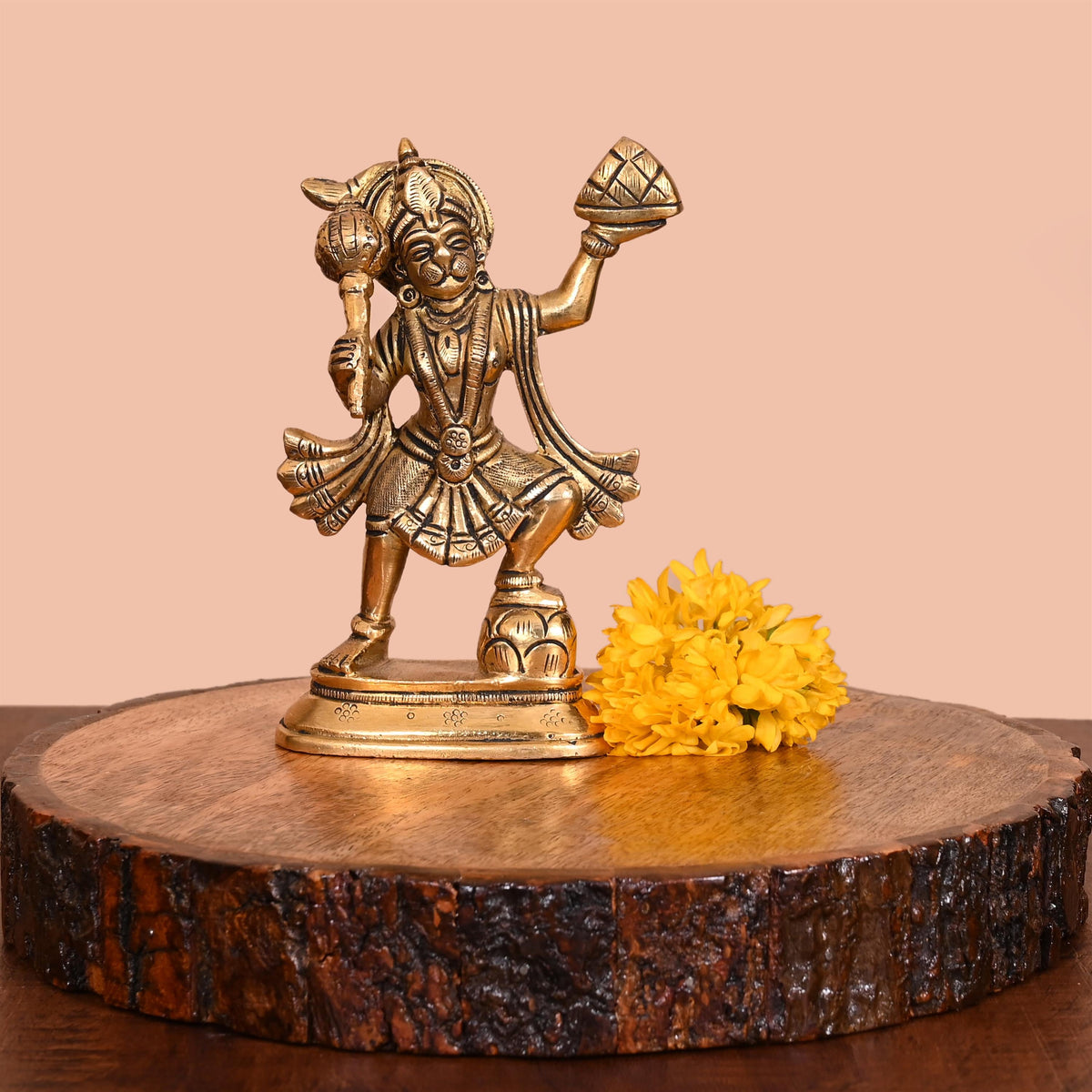 Brass Lord Standing Hanuman With Sanjeevani Parvat (5.5 Inch) Vedansh Craft