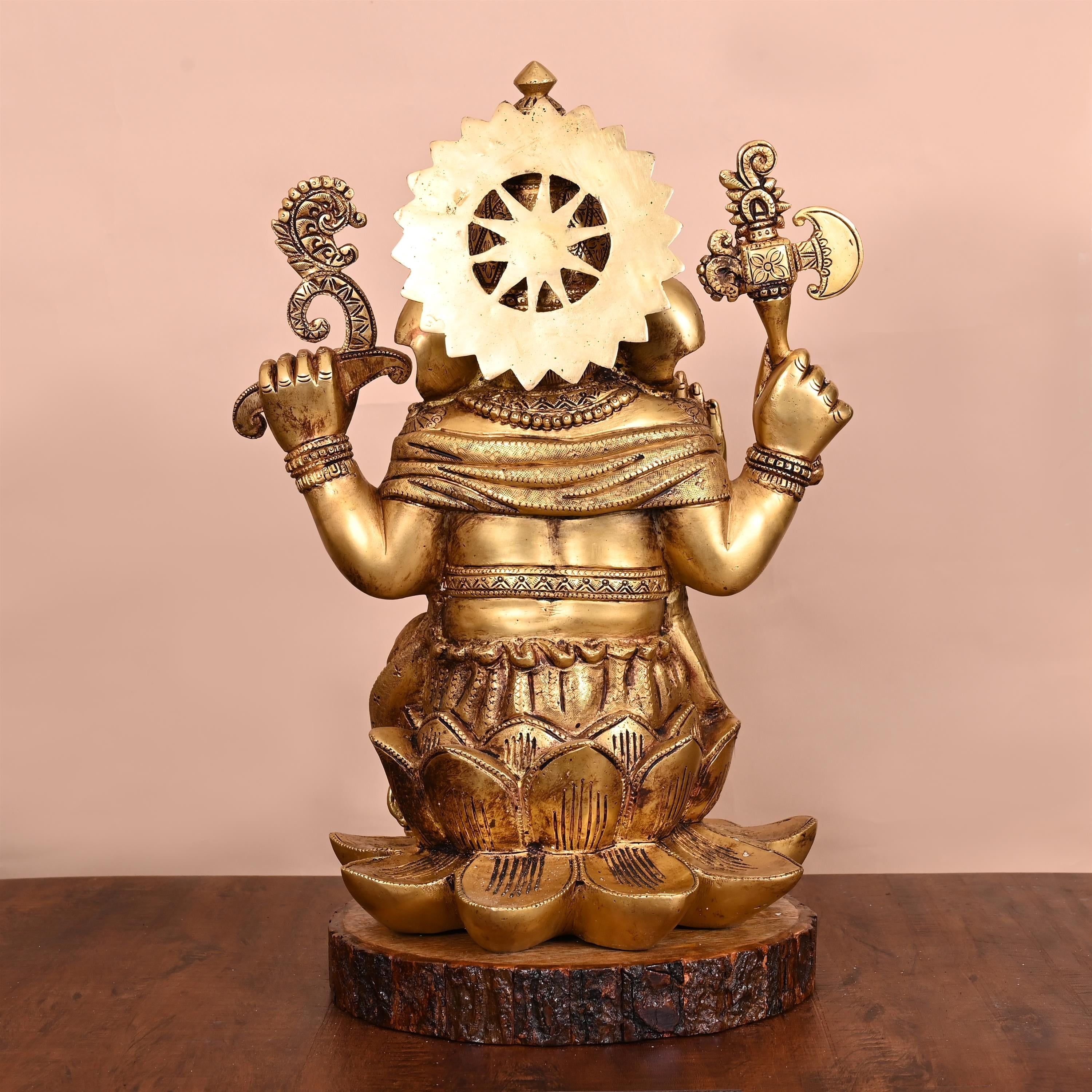 Brass Lotus Sitting Ganesha Statue (17 Inch) Vedansh Craft