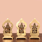 Brass Sitting Lakshmi, Ganesha, And Saraswati On Throne Set (8 Inch) Vedansh Craft