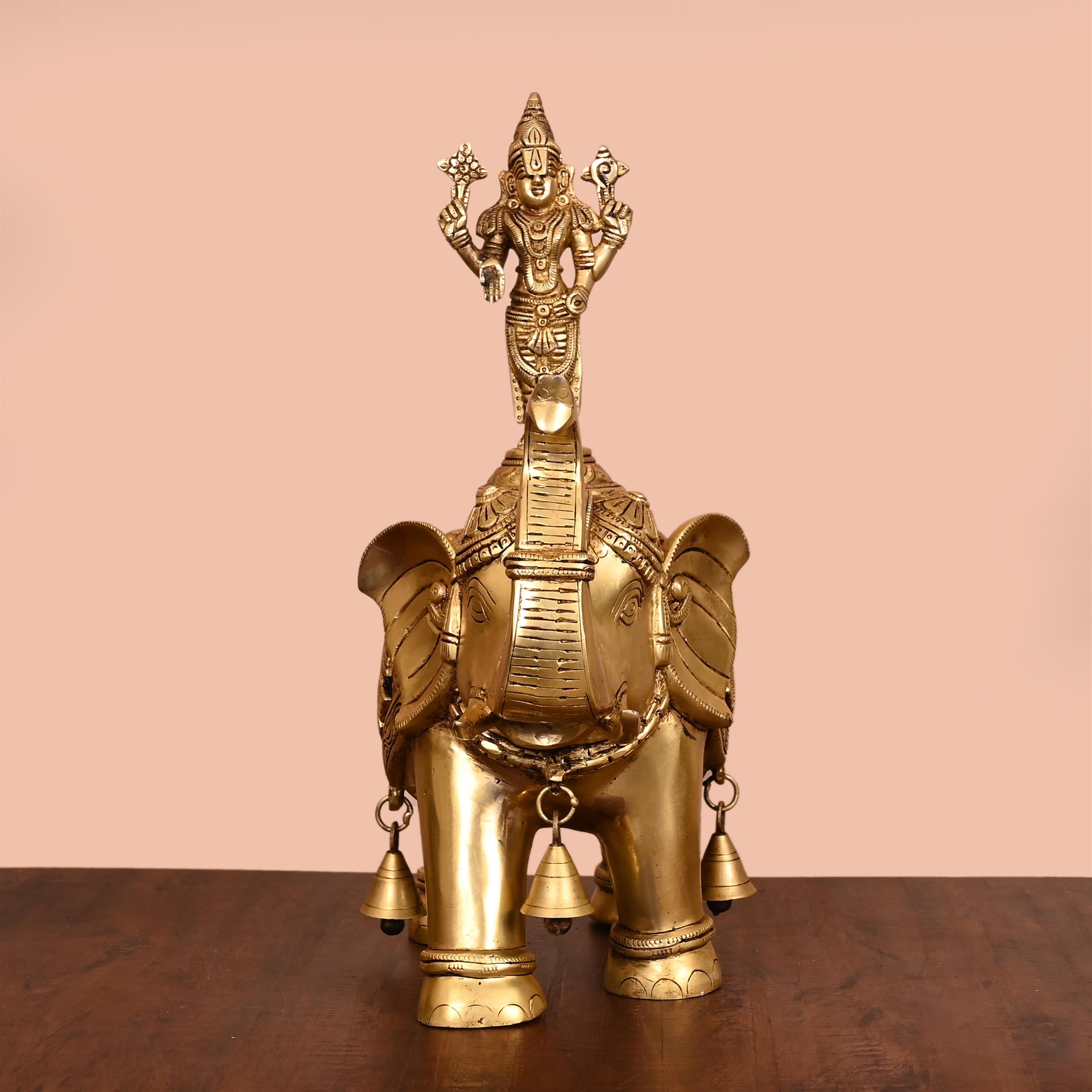 Brass Lord Balaji On Elephant Statue (17 Inch) Vedansh Craft