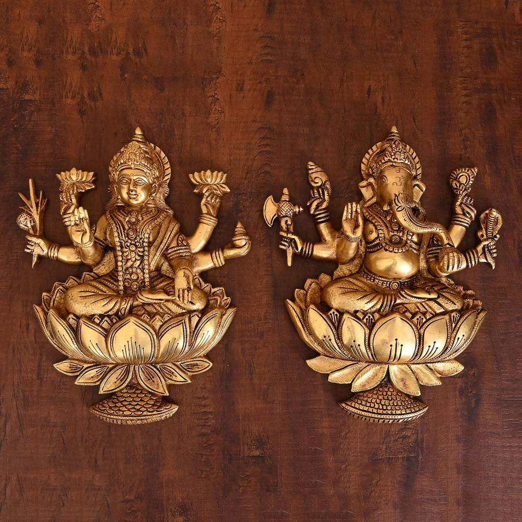 Brass Ganesha Lakshmi Wall Hanging Set (13 Inch) Vedansh Craft