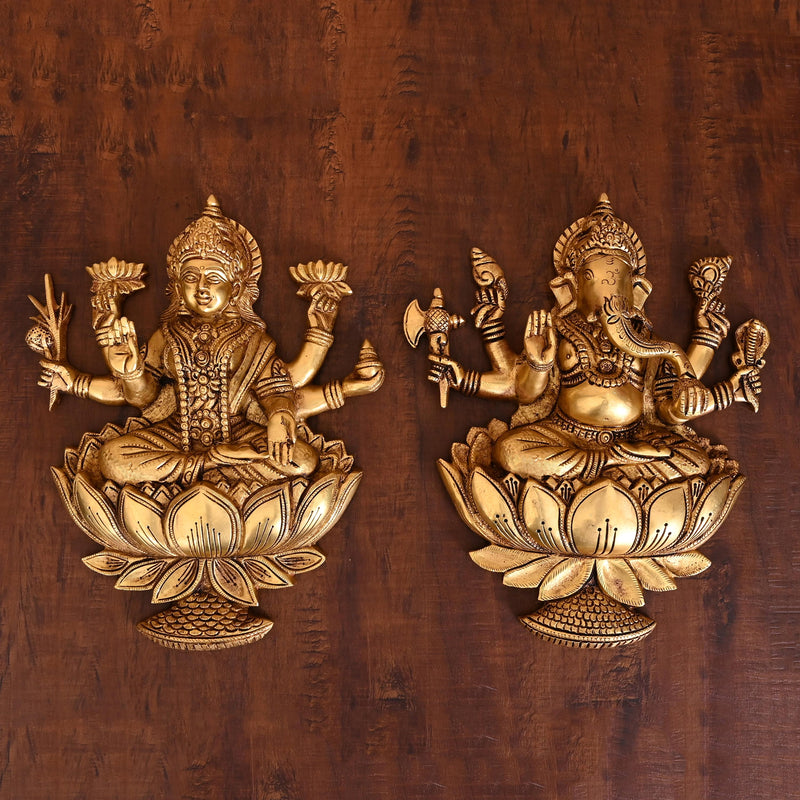 Brass Ganesha Lakshmi Wall Hanging Set (13 Inch) Vedansh Craft