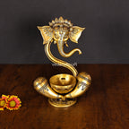 Brass Modern Ganesha Idol With Akhand Diya (8.8 Inch) Vedansh Craft