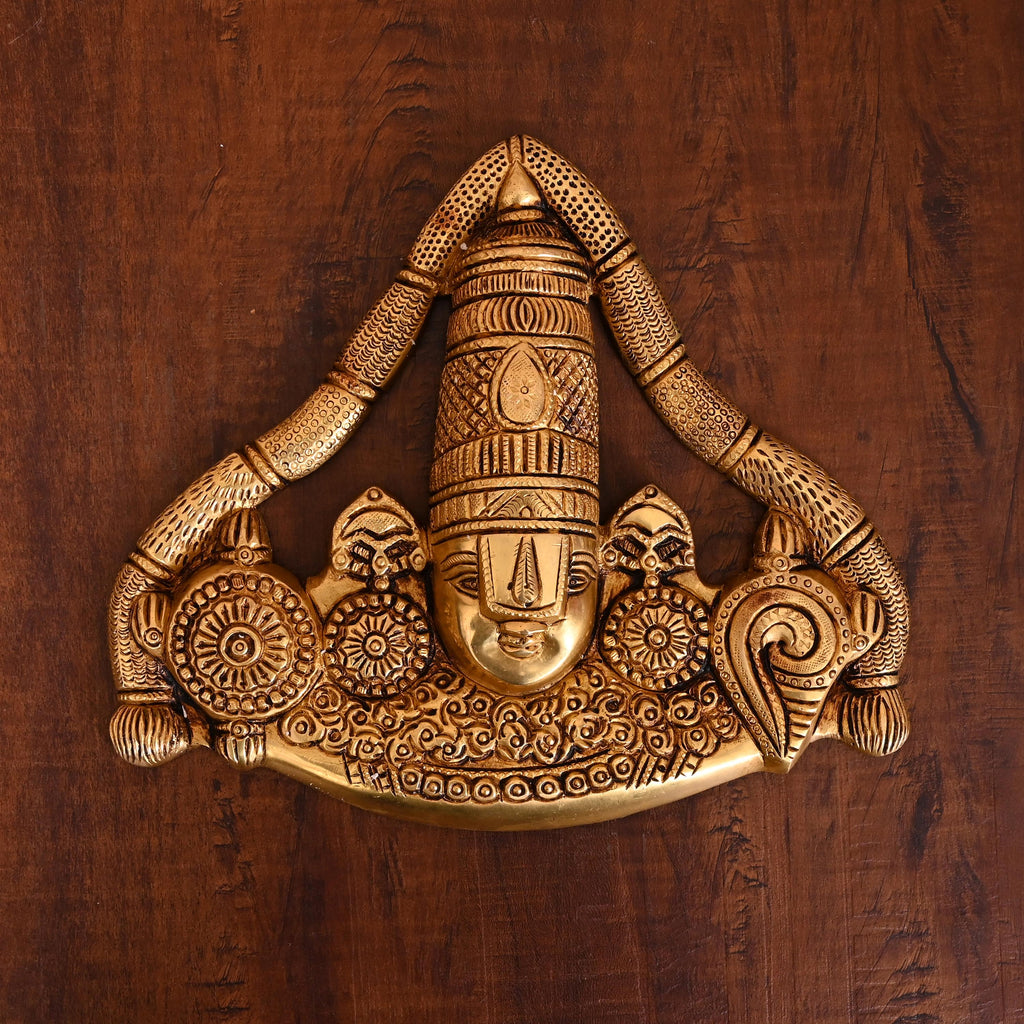 Brass Tirupati Balaji/Venkateshwar Face Wall Hanging (8.5 Inch) Vedansh Craft