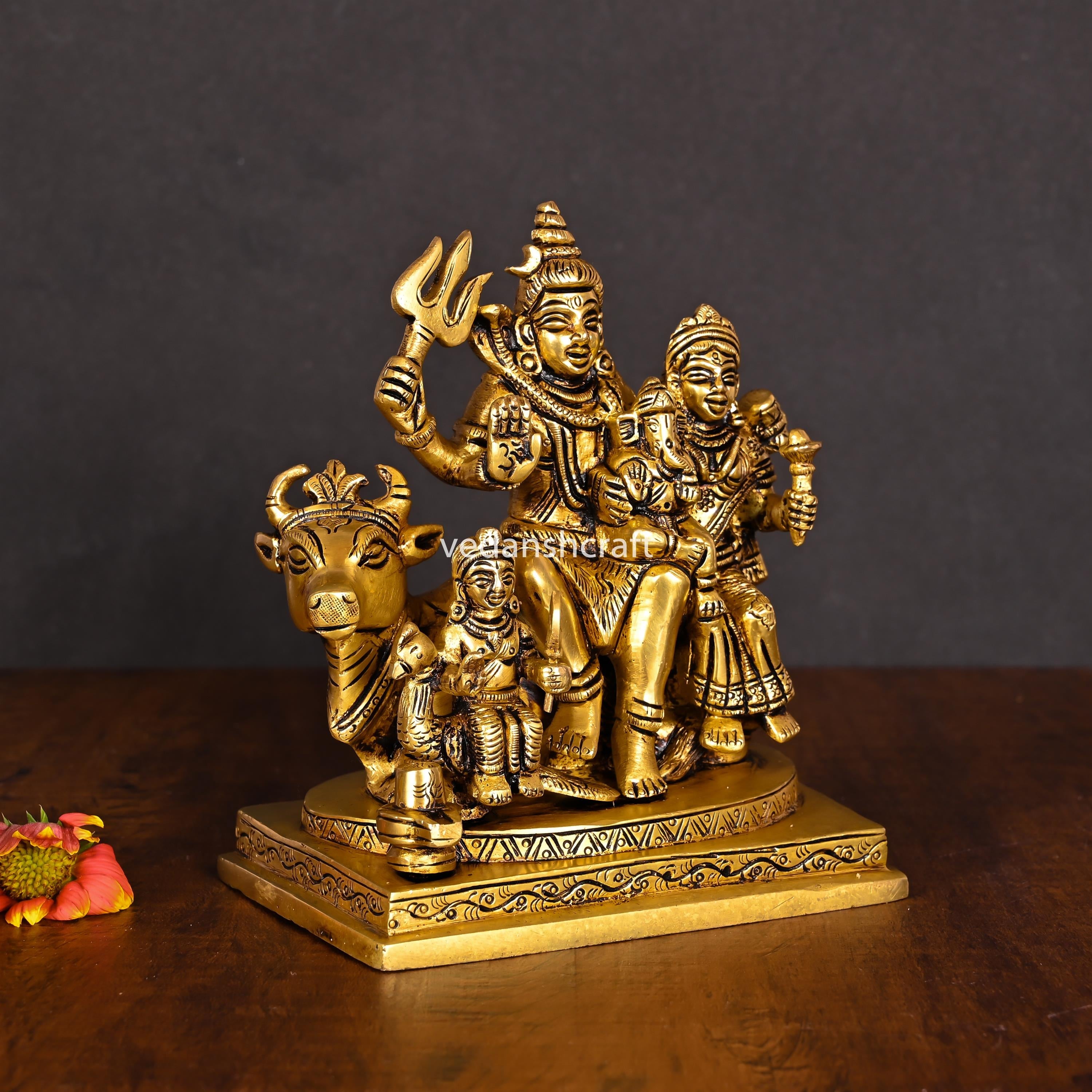 Brass Shiva Family Statue Sitting on Nandi (6 Inch) Vedansh Craft