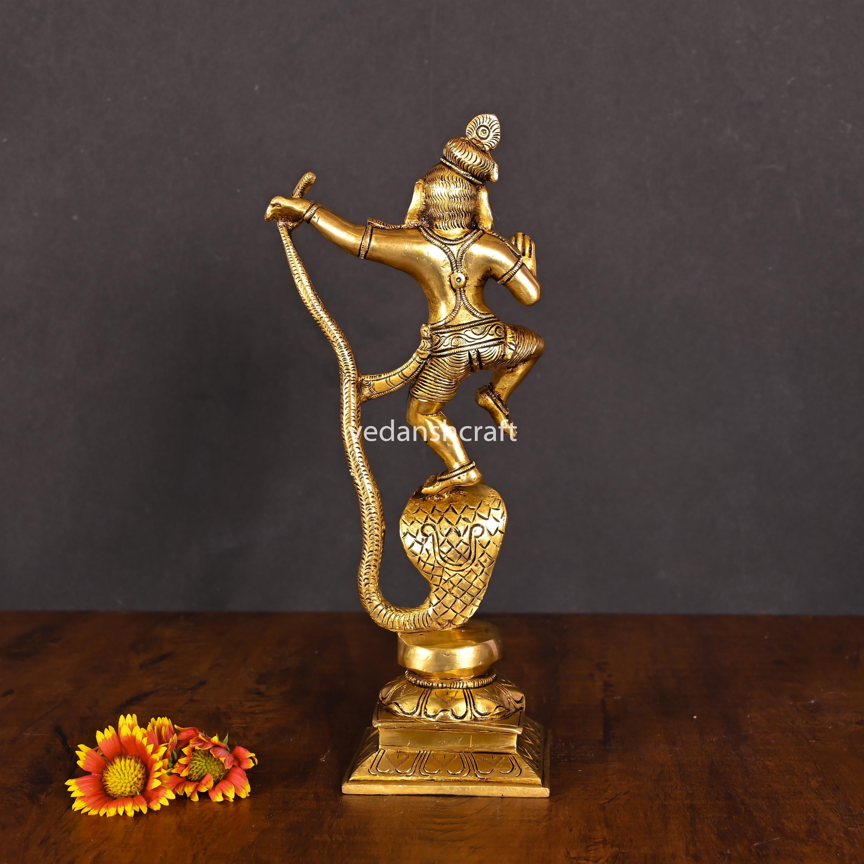 Brass Superfine Dancing Kalinga Krishna Statue (10.5") Vedansh Craft
