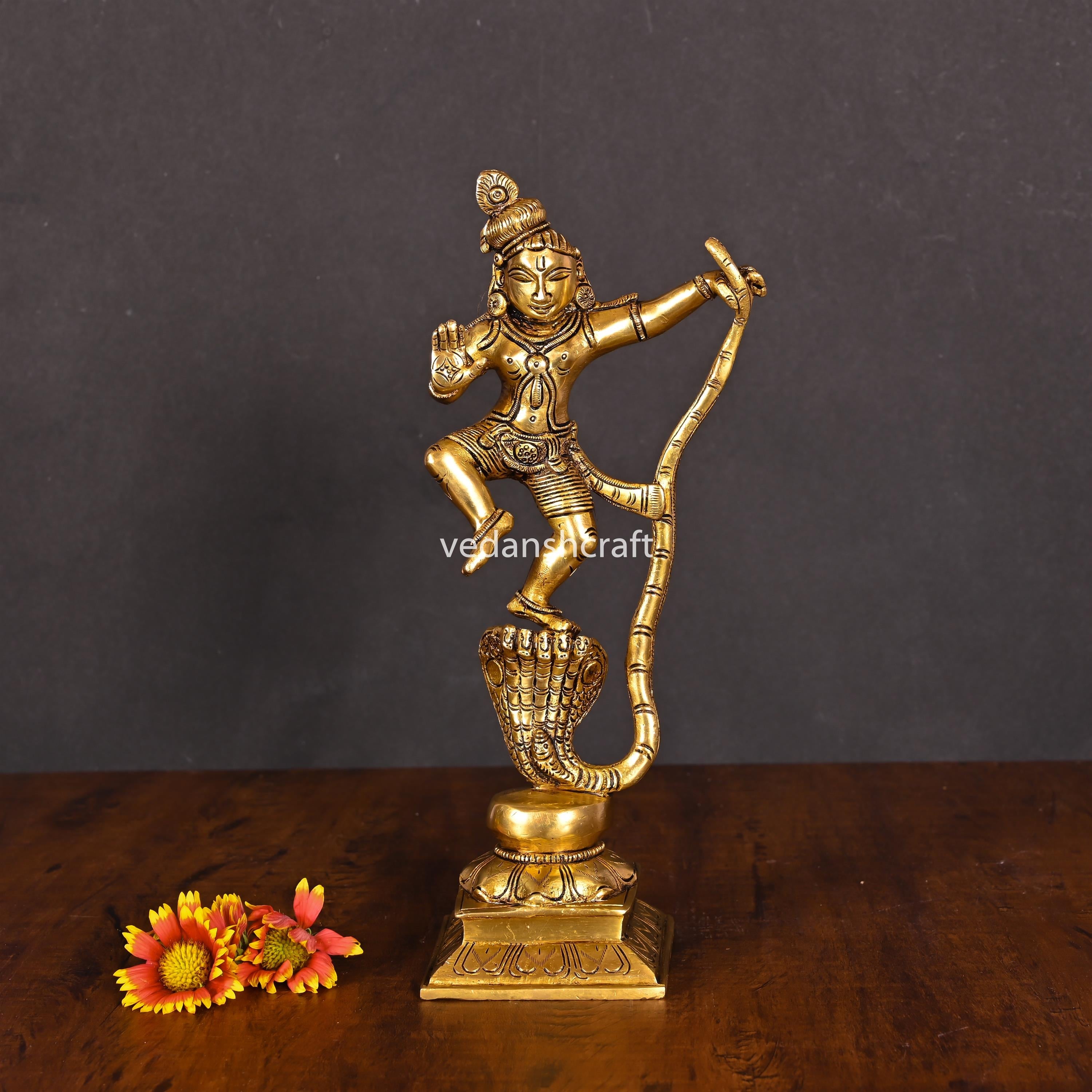 Brass Superfine Dancing Kalinga Krishna Statue (10.5") Vedansh Craft