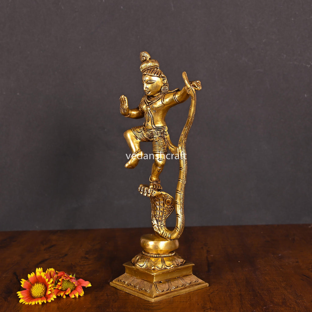 Brass Superfine Dancing Kalinga Krishna Statue (10.5") Vedansh Craft