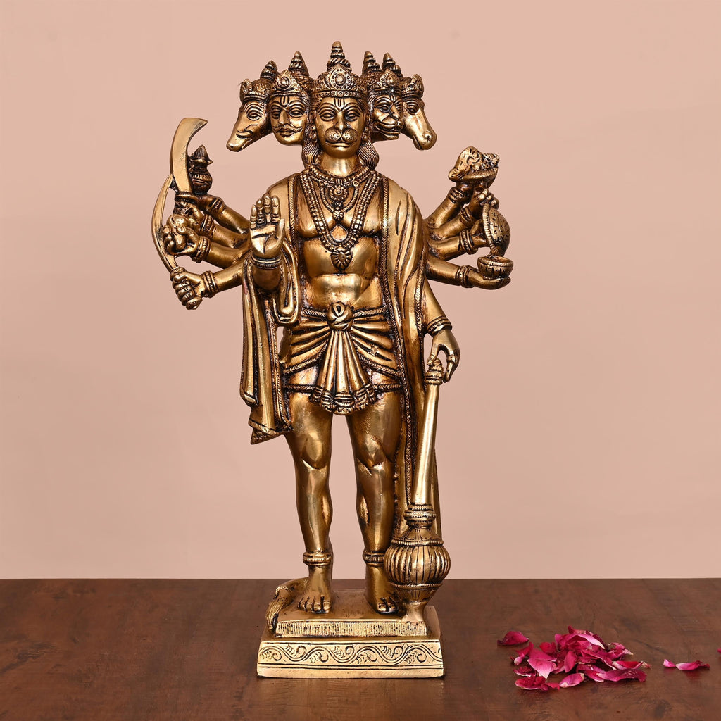 Brass Superfine Panchmukhi Standing Hanuman Idol (14 Inch) Vedansh Craft
