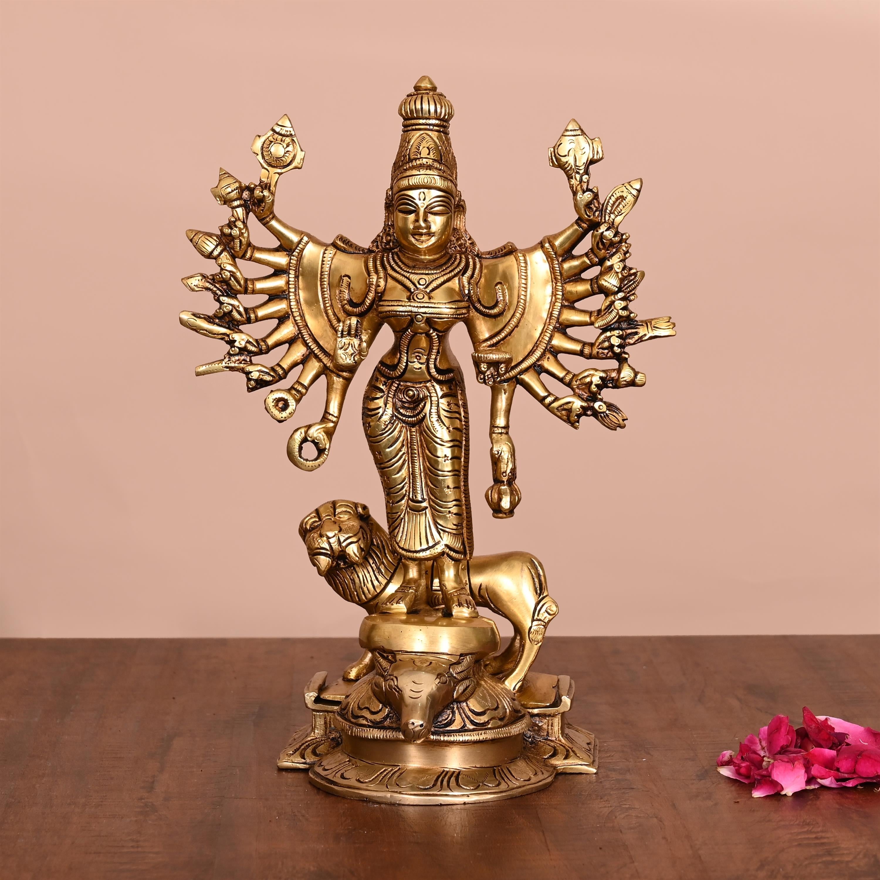 Brass Goddess Standing Mahishasura Mardini Superfine Idol (9.5 Inch) Vedansh Craft