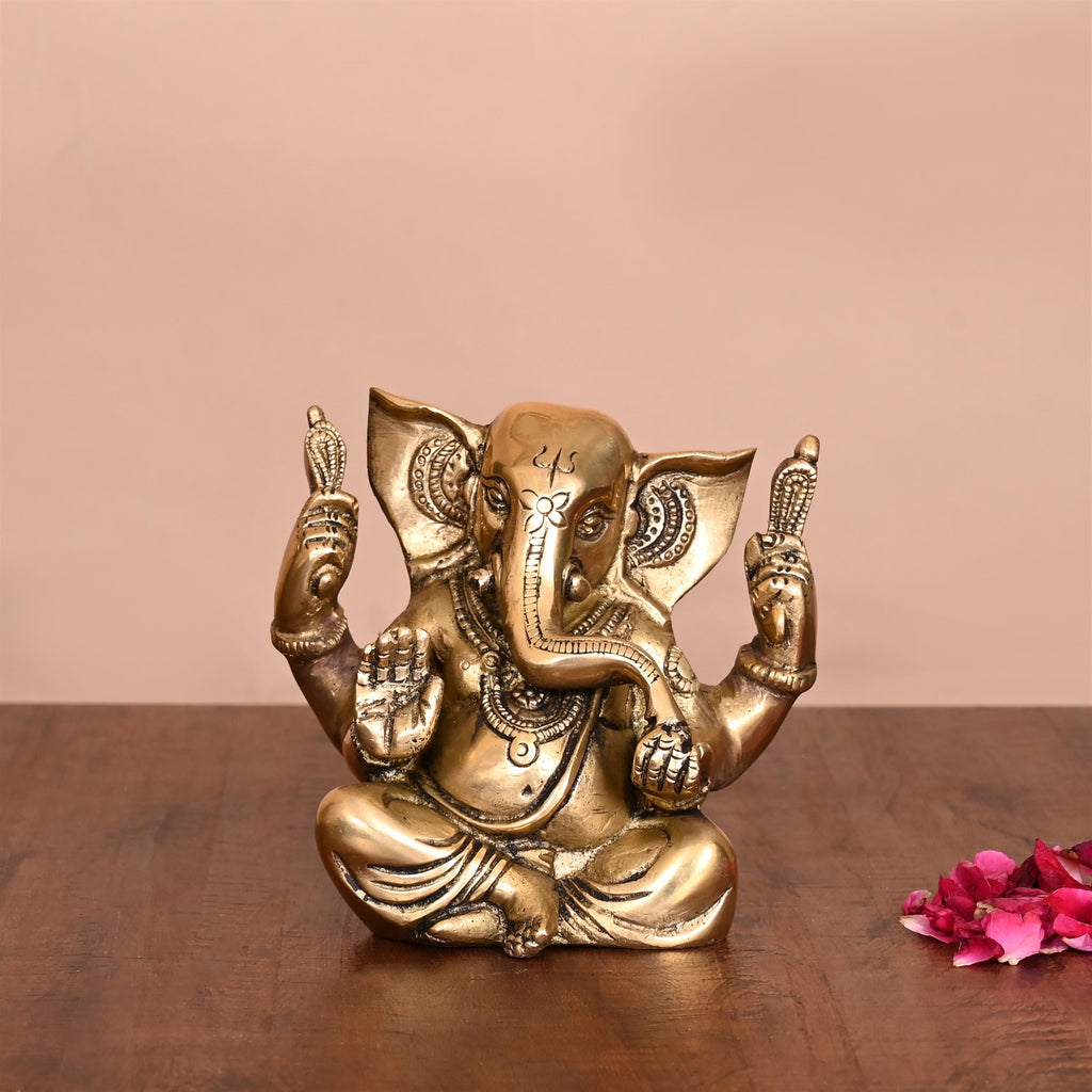 Brass Appu Ganesha With Big Ears Sitting Idol (4.5 Inch) Vedansh Craft