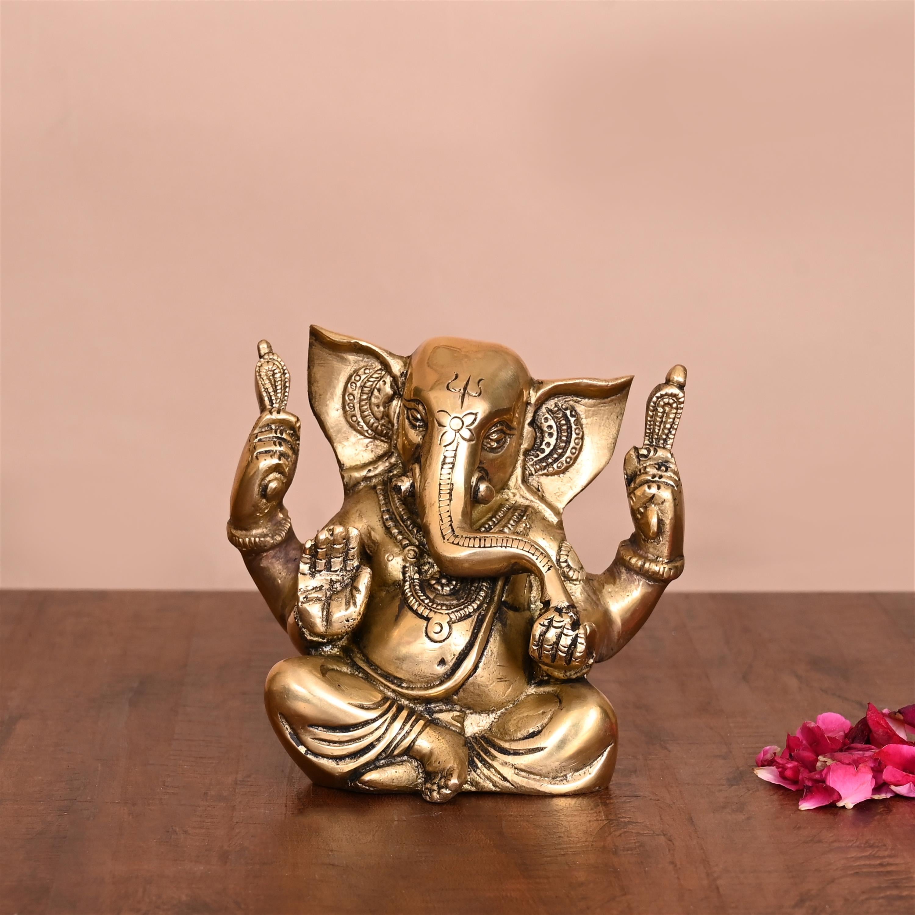 Brass Appu Ganesha With Big Ears Sitting Idol (4.5 Inch) Vedansh Craft