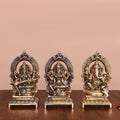 Brass Sitting Lakshmi, Ganesha, And Saraswati On Throne Set (7.5 Inch) Vedansh Craft