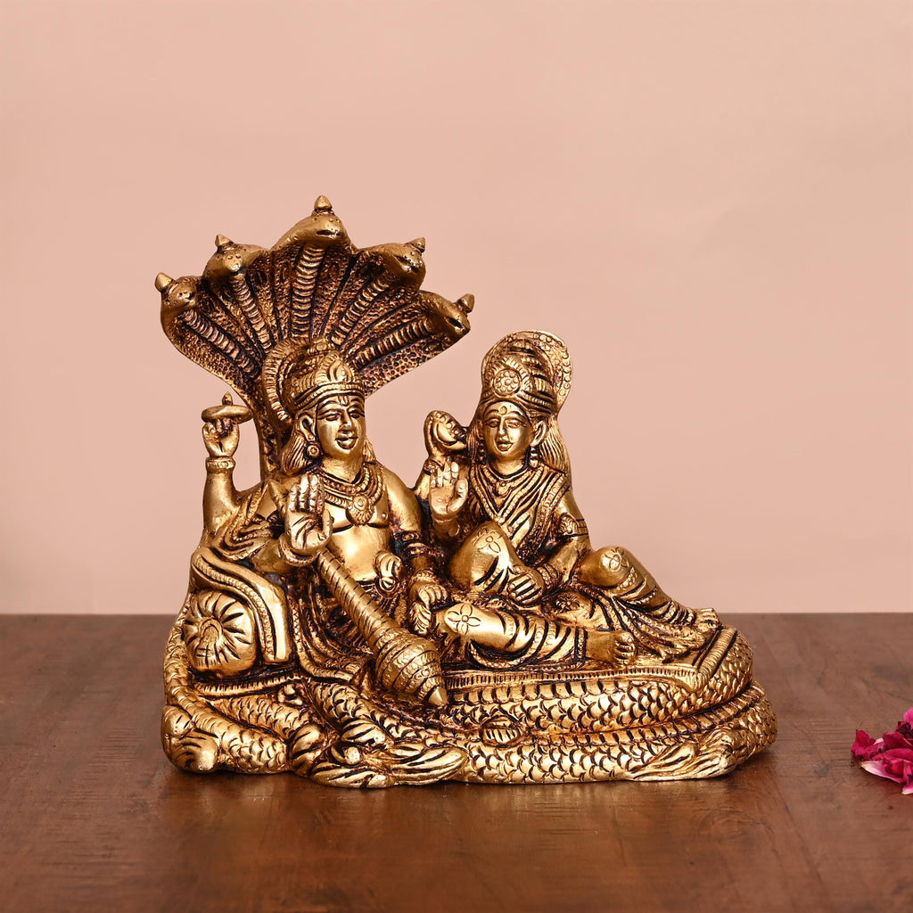 Brass Vishnu Lakshmi On Sheshnag Idol (6.5 Inch) Vedansh Craft