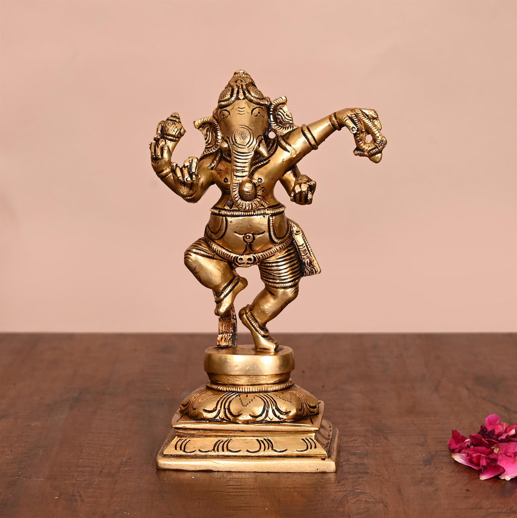 Brass Superfine Dancing Ganesha Idol (6.2 Inch) Vedansh Craft