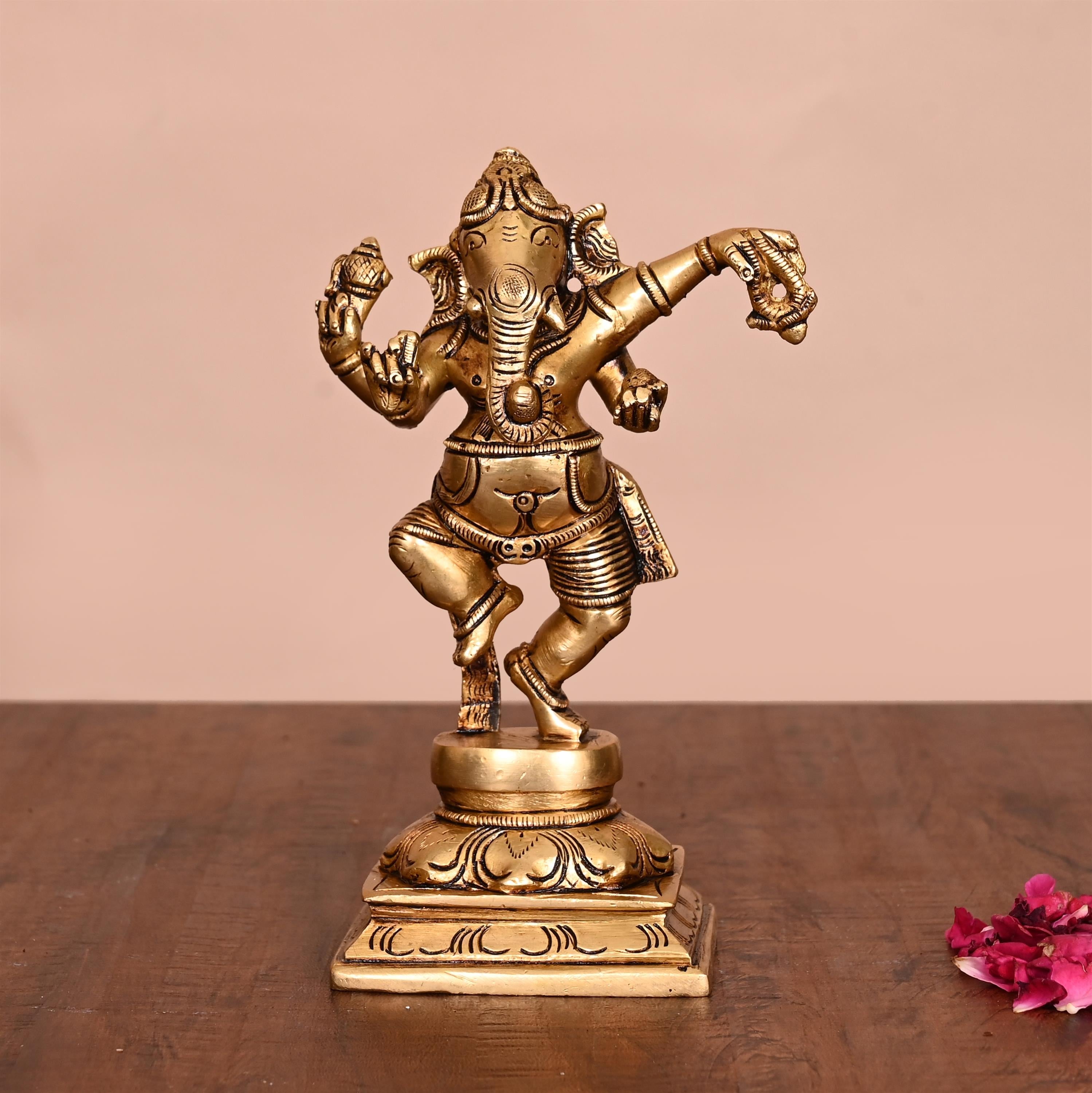 Brass Superfine Dancing Ganesha Idol (6.2 Inch) Vedansh Craft