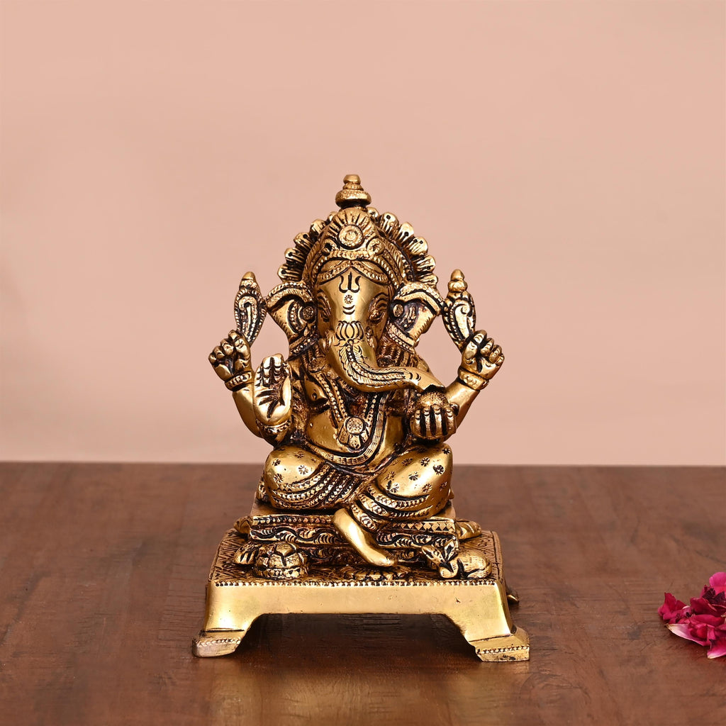 Brass Lord Sitting Ganesha Idol (5.5 Inch) Vedansh Craft