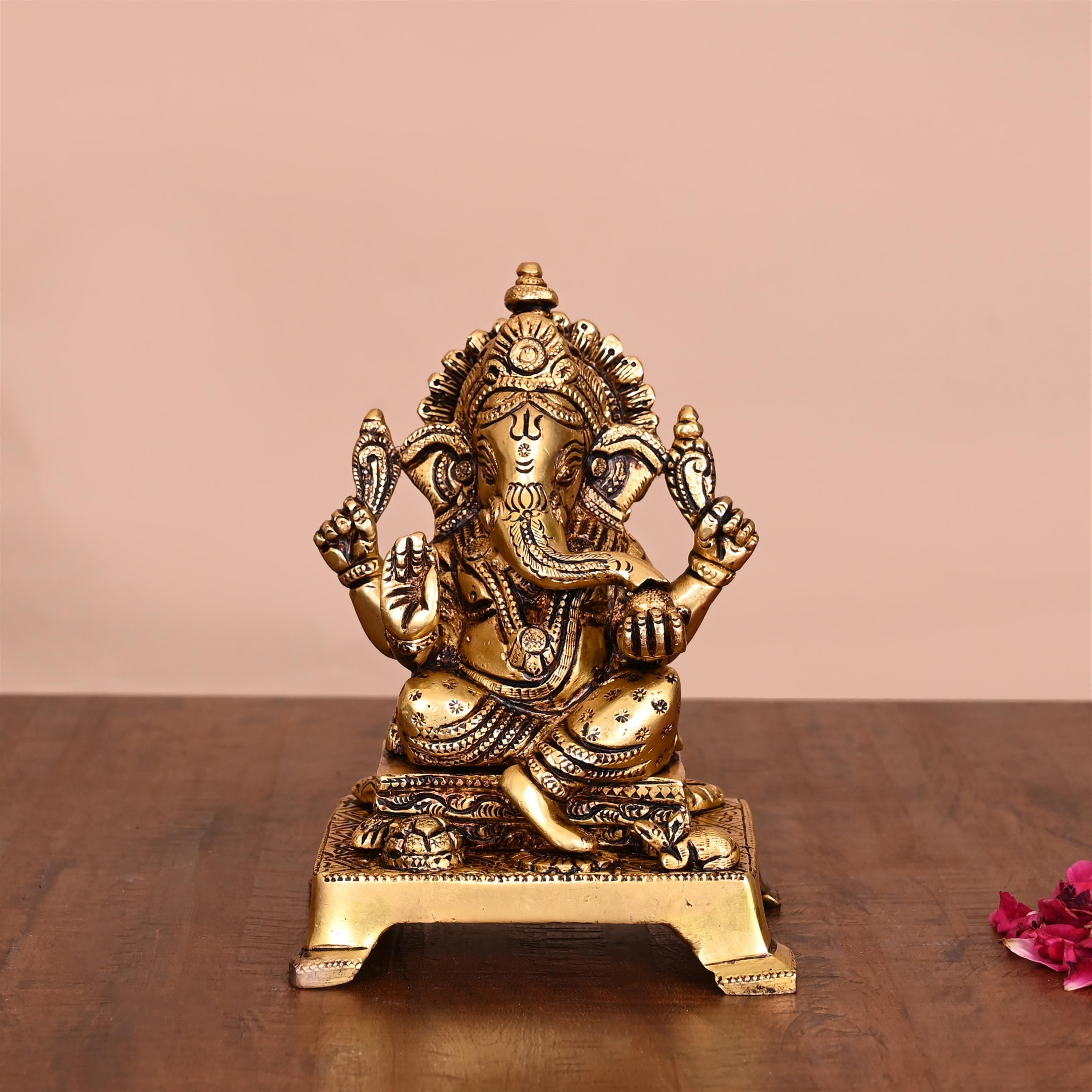 Brass Lord Sitting Ganesha Idol (5.5 Inch) Vedansh Craft
