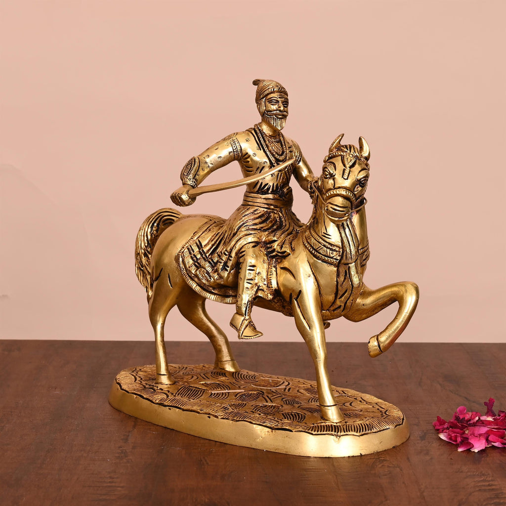 Brass Chatrapati Shivaji Maharaj On Horse Statue (9 Inch) Vedansh Craft