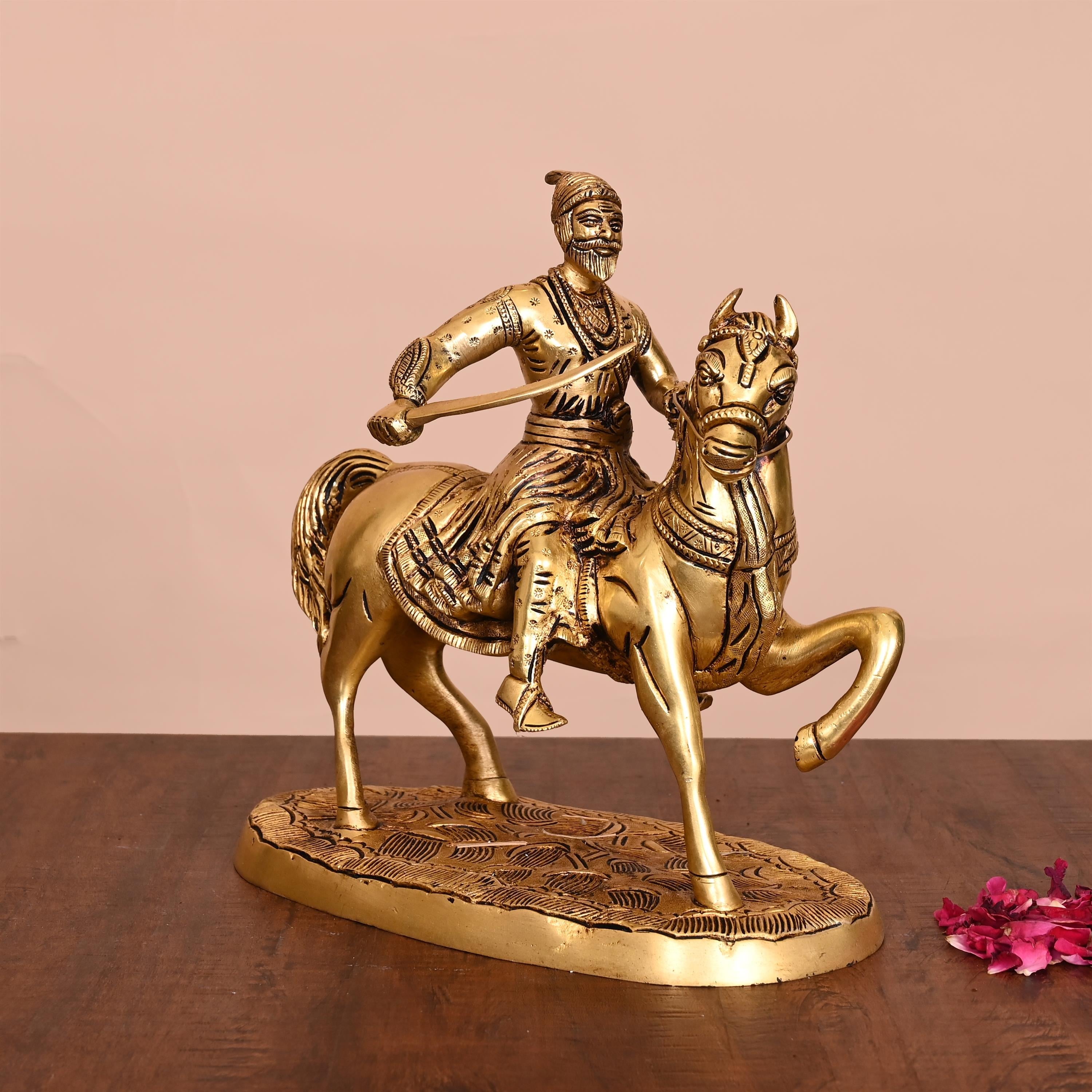 Brass Chatrapati Shivaji Maharaj On Horse Statue (9 Inch) Vedansh Craft