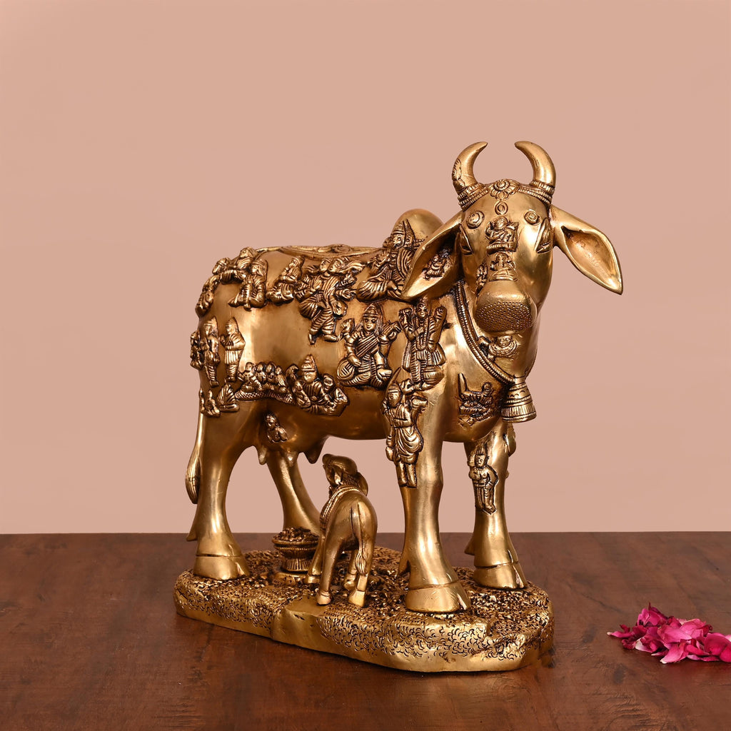 Brass Superfine Cow With Calf Idol (11 Inch) Vedansh Craft