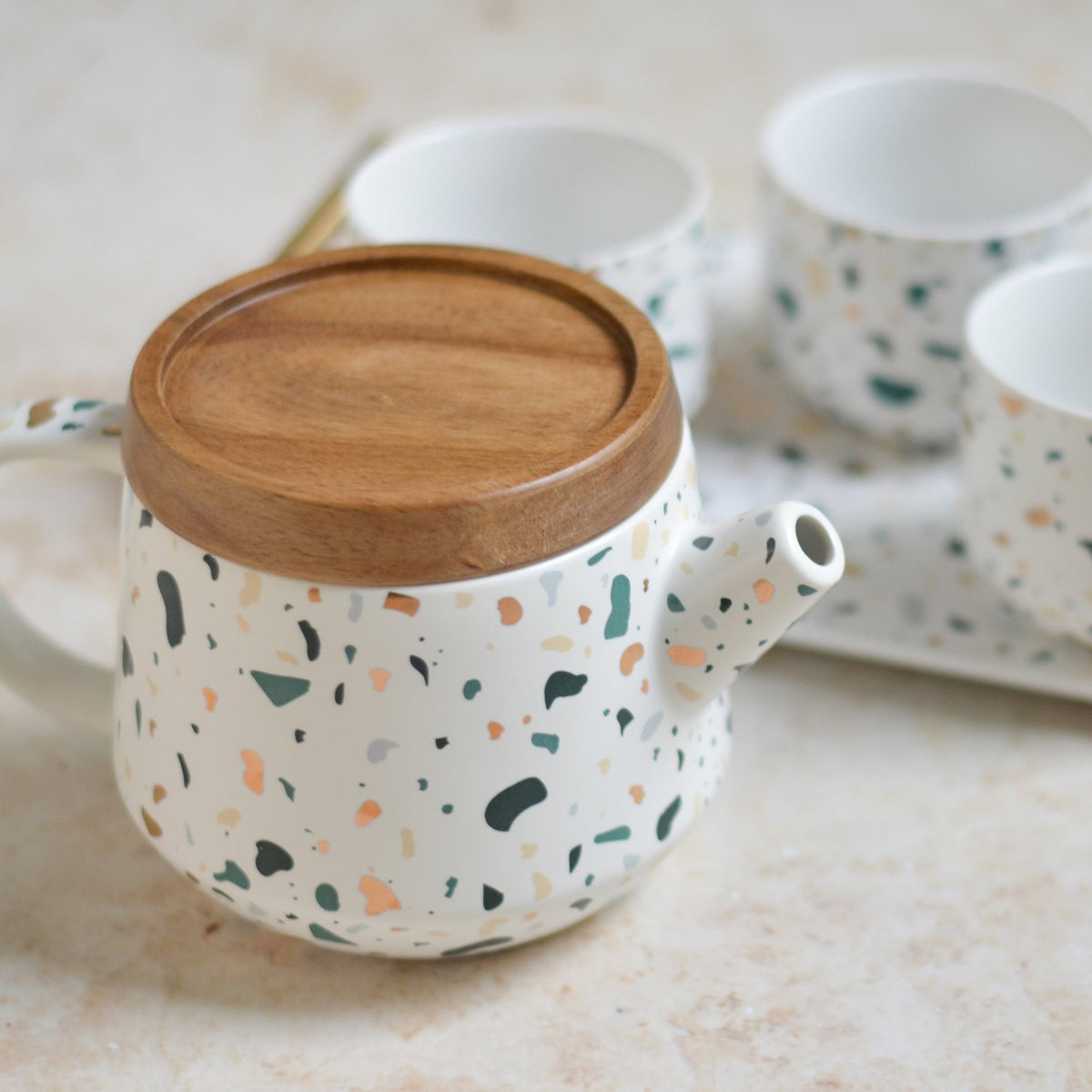 Terrazzo Tea Set With Tray Nestasia