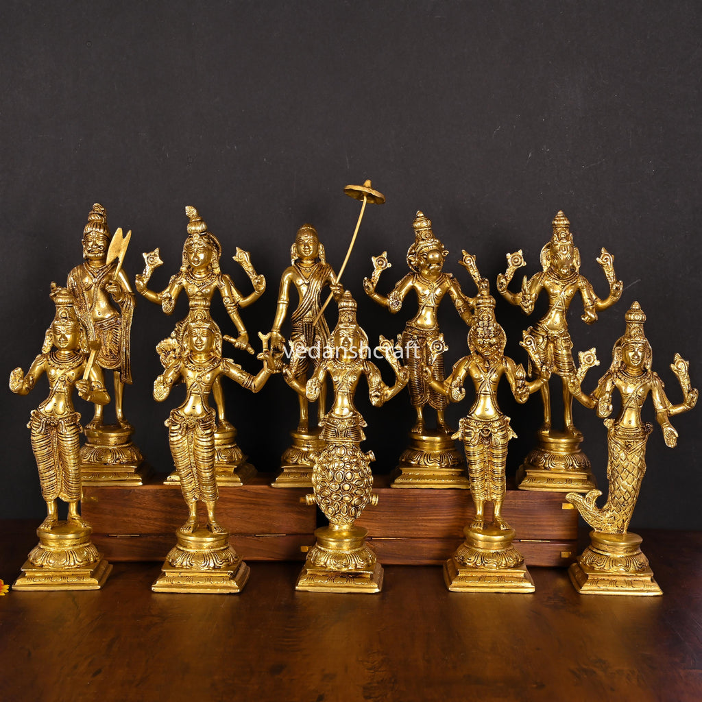 Brass Dashavatara / Vishnu Avatar Statue Set (9 Inch) Vedansh Craft