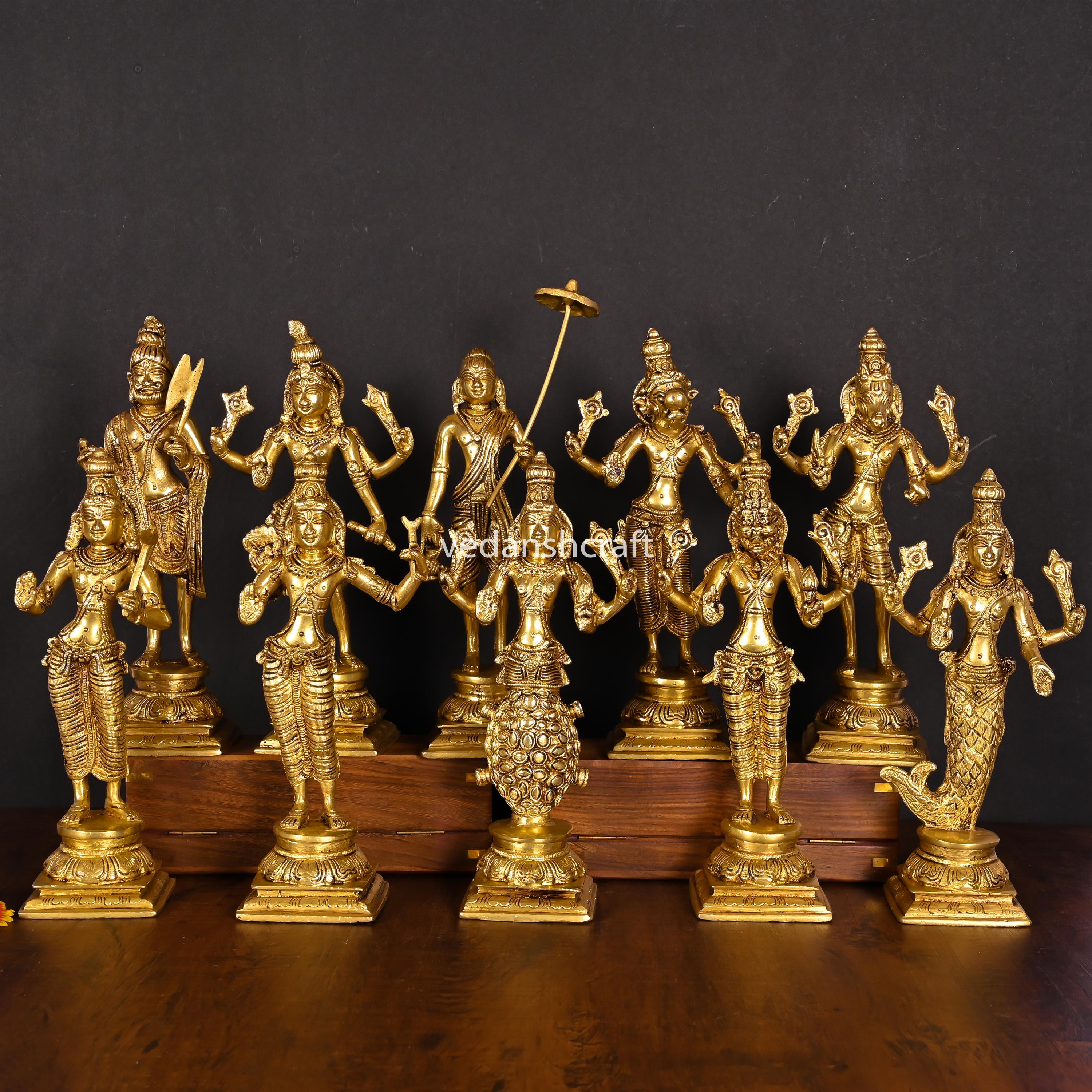 Brass Dashavatara / Vishnu Avatar Statue Set (9 Inch) Vedansh Craft