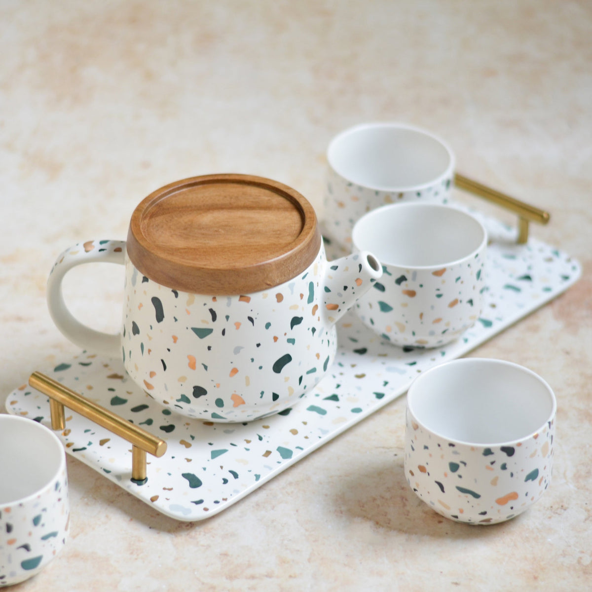 Terrazzo Tea Set With Tray Nestasia