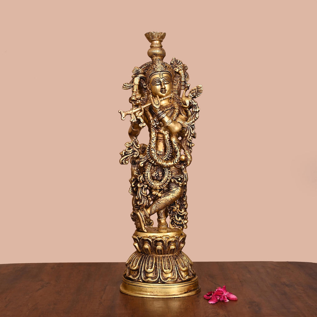 BRASS SUPERFINE STANDING LORD KRISHNA STATUE (21 INCH) Vedansh Craft