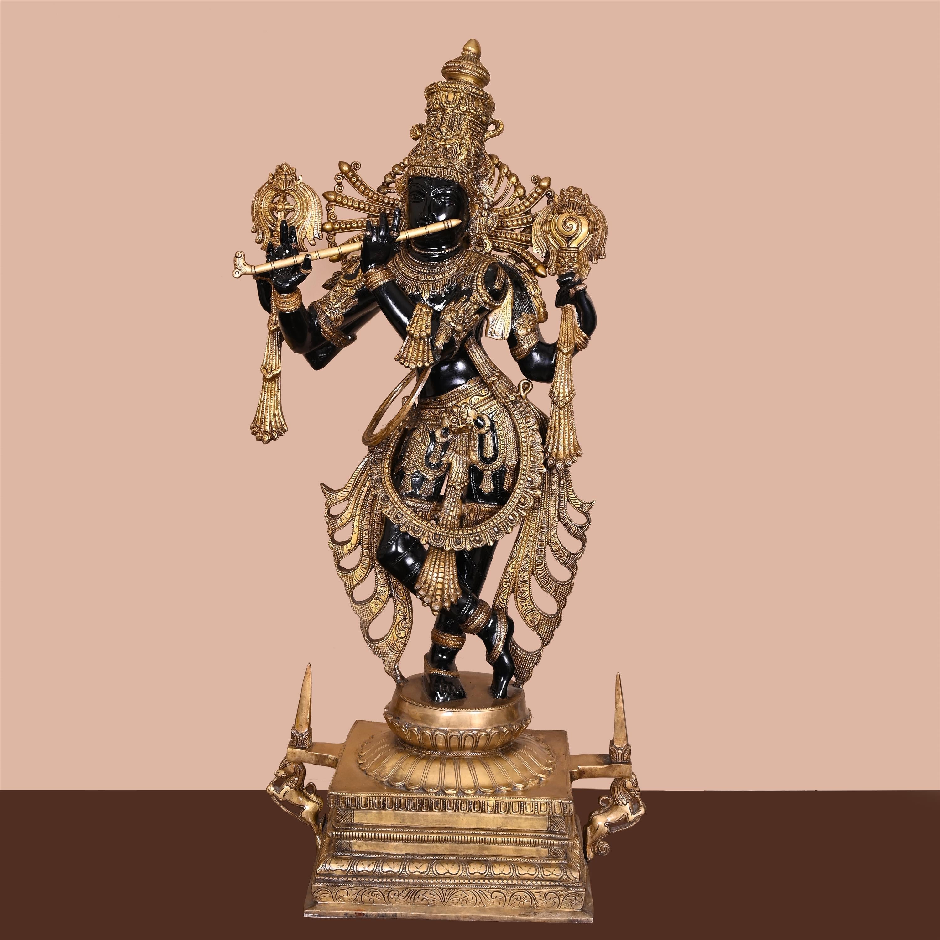 Brass Standing Krishna Statue/Idol (41 Inch) Vedansh Craft