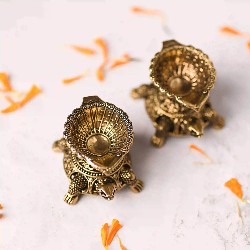 Brass Tortoise Oil Lightweight Diya Pair (1.5 Inch) Vedansh Craft