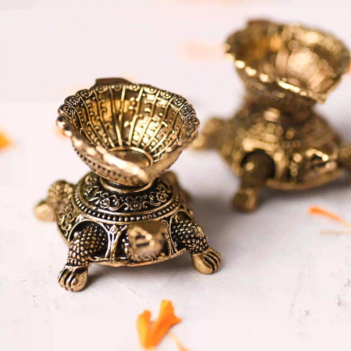 Brass Tortoise Oil Lightweight Diya Pair (1.5 Inch) Vedansh Craft