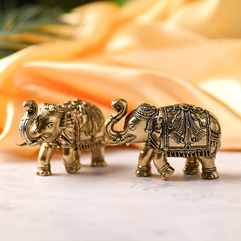 Brass Superfine Elephant Lightweight Statue Pair Vedansh Craft