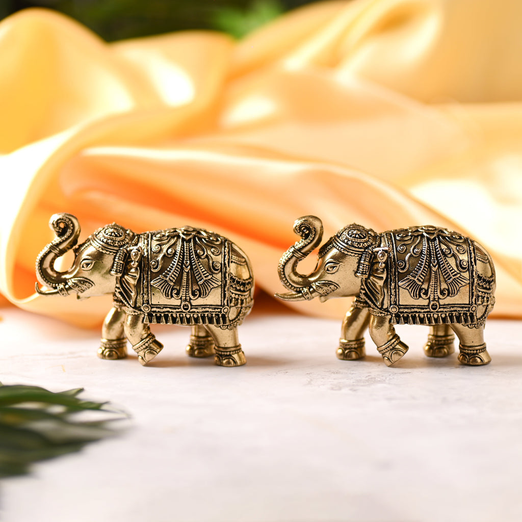 Brass Superfine Elephant Lightweight Statue Pair Vedansh Craft