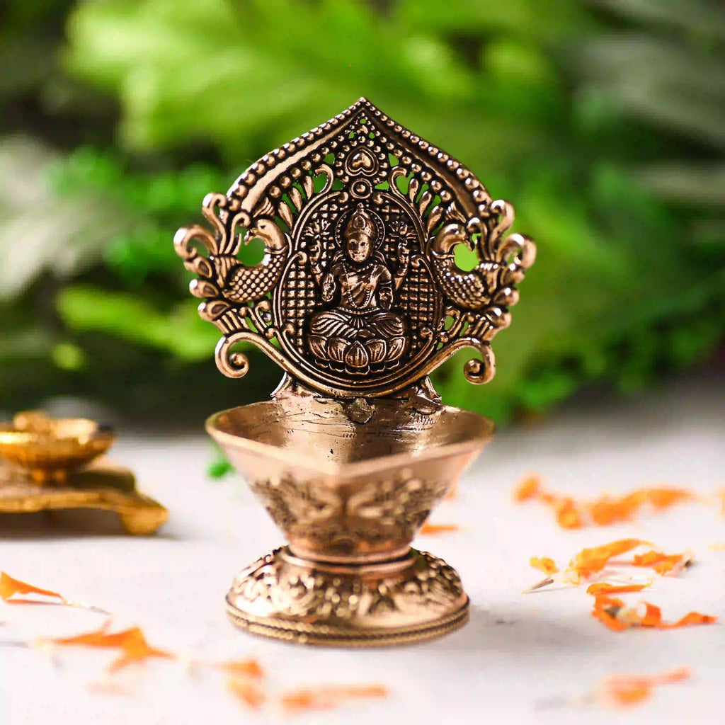 Brass Handcrafted Peacock Lakshmi Lightweight Diya (4.4 Inch) Vedansh Craft