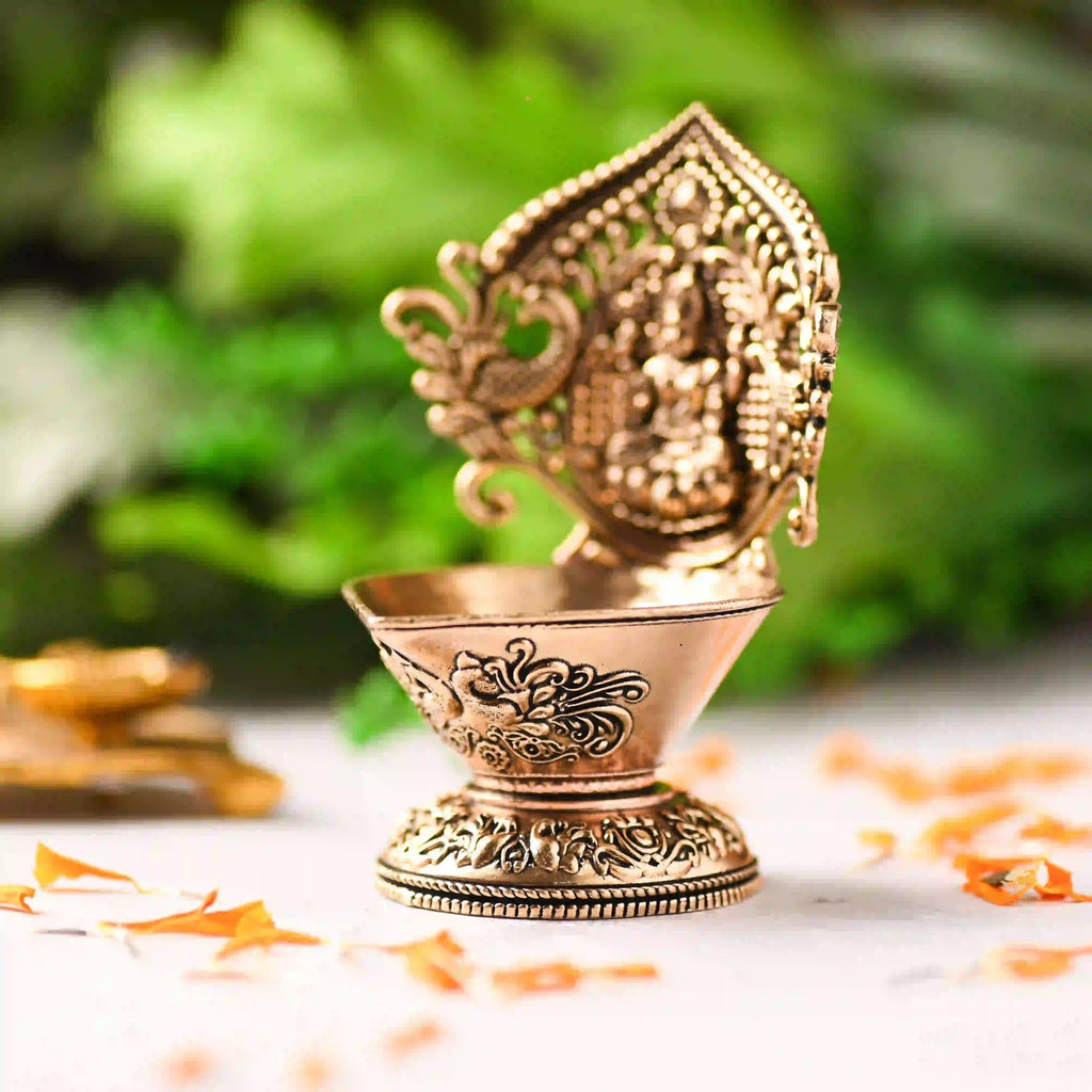 Brass Handcrafted Peacock Lakshmi Lightweight Diya (4.4 Inch) Vedansh Craft