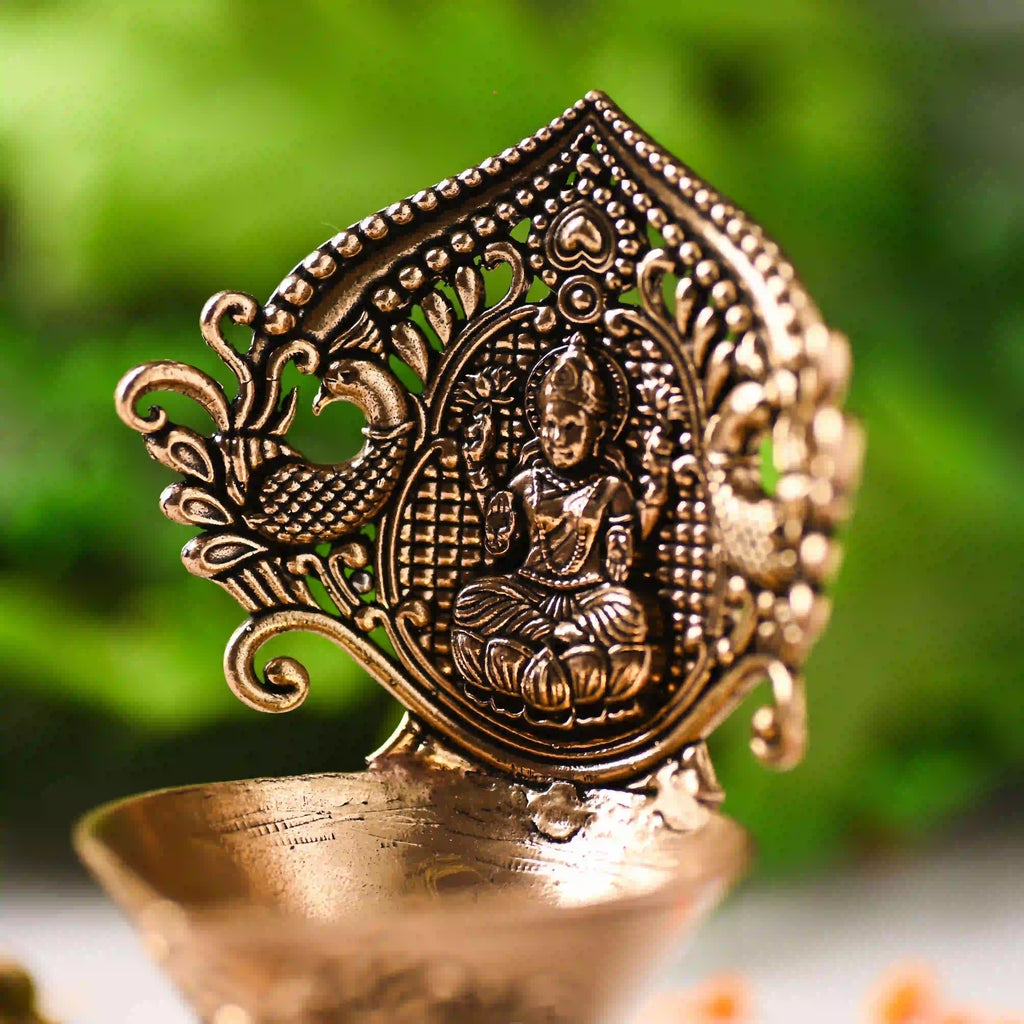 Brass Handcrafted Peacock Lakshmi Lightweight Diya (4.4 Inch) Vedansh Craft