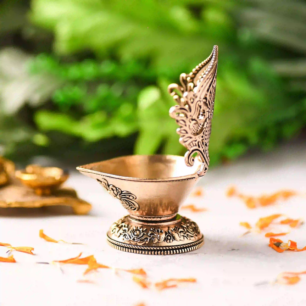 Brass Handcrafted Peacock Lakshmi Lightweight Diya (4.4 Inch) Vedansh Craft
