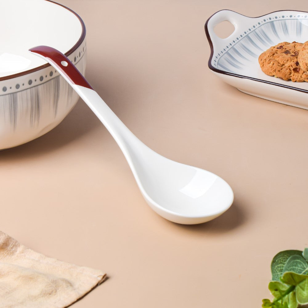 Ceramic Serving Spoon White And Brown Nestasia