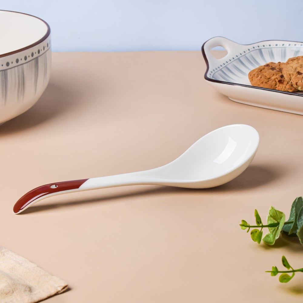 Ceramic Serving Spoon White And Brown Nestasia