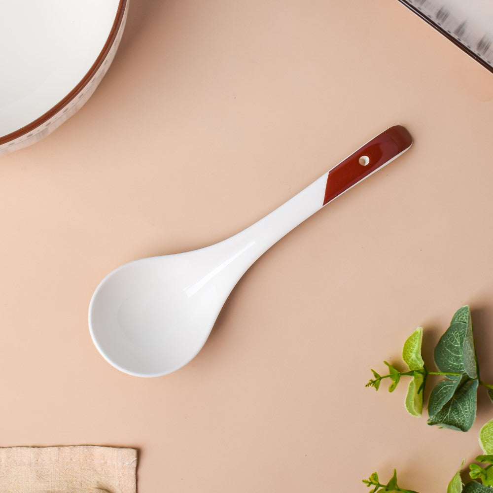 Ceramic Serving Spoon White And Brown Nestasia