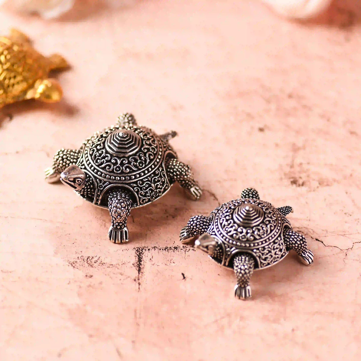 Brass Silver Plated Tortoise Lightweight Figurines Set (1.5 Inch)