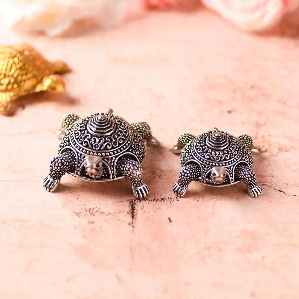 Brass Silver Plated Tortoise Lightweight Figurines Set (1.5 Inch)