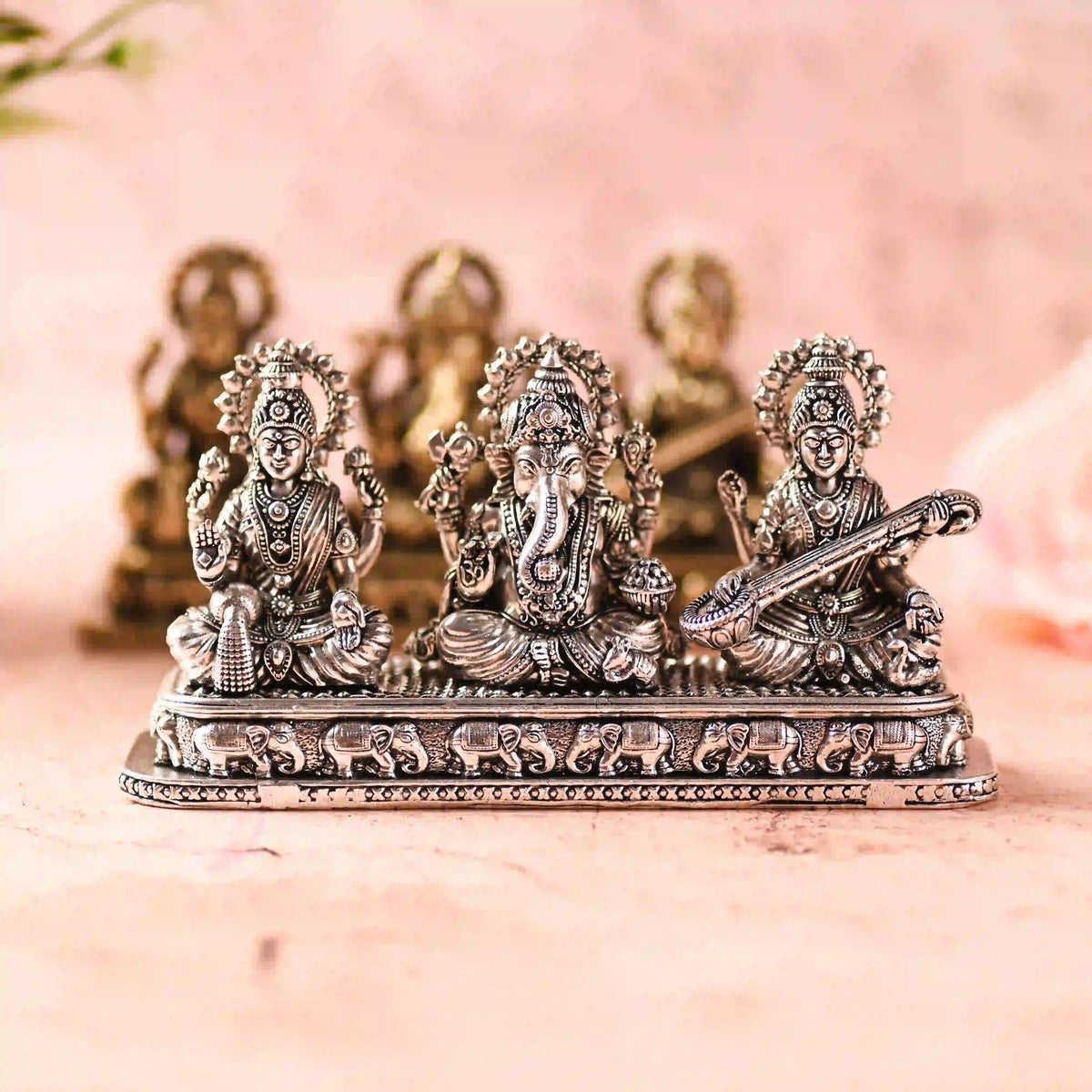 Brass Ganesha, Lakshmi & Saraswati Sitting Lightweight Idols (3 Inch) Vedansh Craft