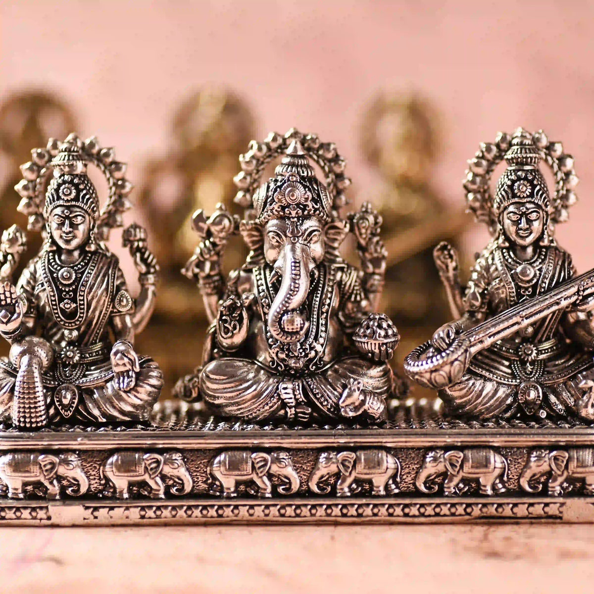 Brass Ganesha, Lakshmi & Saraswati Sitting Lightweight Idols (3 Inch) Vedansh Craft