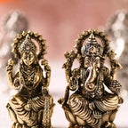 Brass Silver Plated Lightweight Ganesha & Lakshmi Idol Sitting on Lotus (3.5 Inch) Vedansh Craft