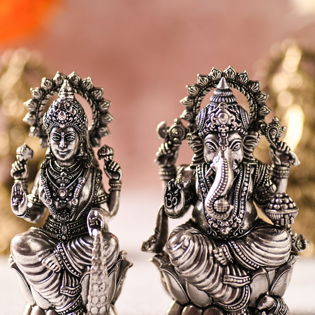 Brass Superfine Lotus Sitting Ganesha & Lakshmi Lightweight Idol (3.5 Inch) Vedansh Craft