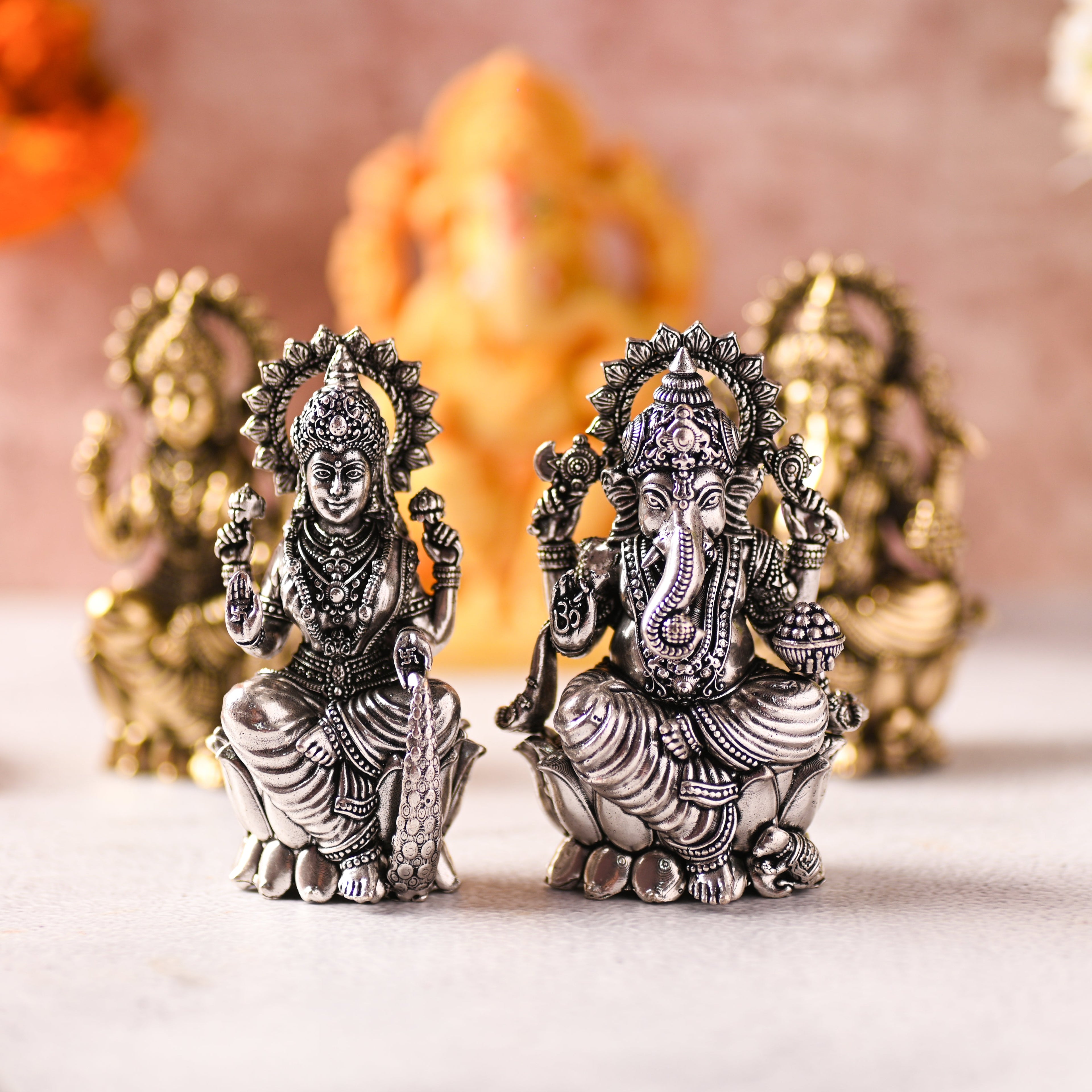 Brass Superfine Lotus Sitting Ganesha & Lakshmi Lightweight Idol (3.5 Inch) Vedansh Craft