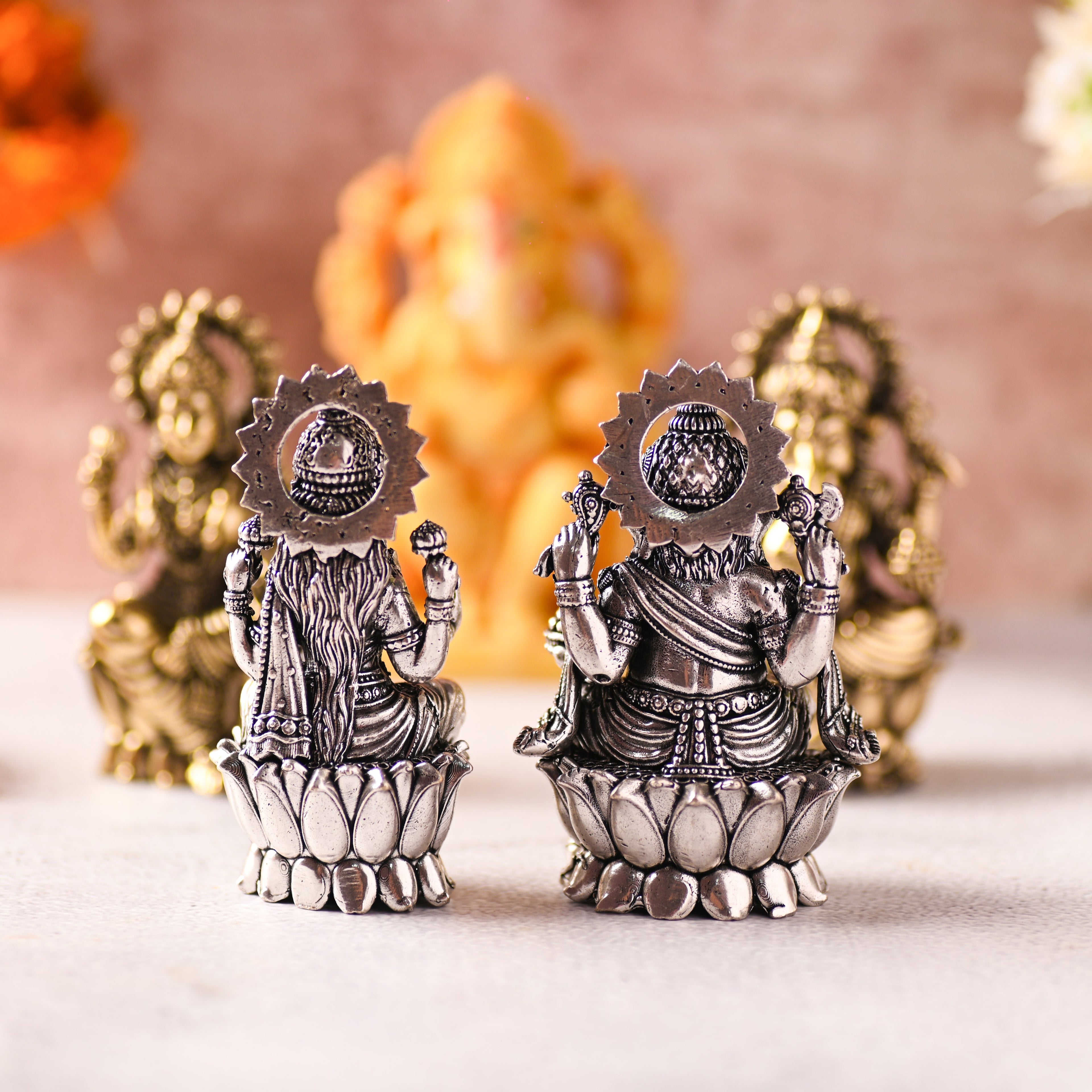 Brass Superfine Lotus Sitting Ganesha & Lakshmi Lightweight Idol (3.5 Inch) Vedansh Craft